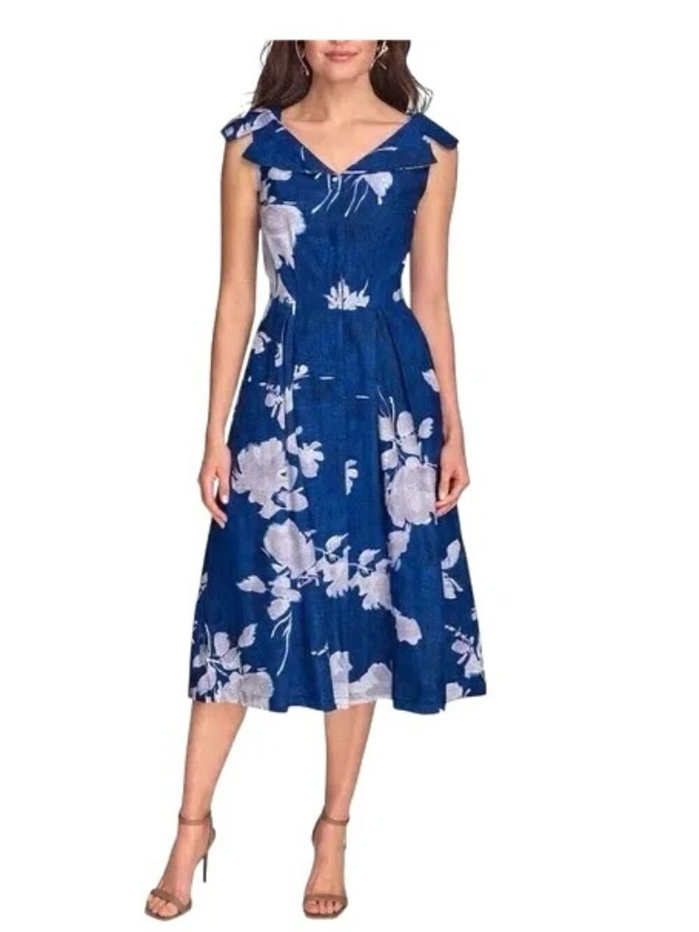 Donna Karan New York Floral Linen Blend Dress-Size 2